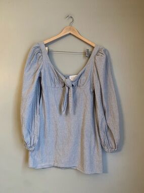 Stone Cold Fox Long Sleeve Mini Dress Striped Puff Sleeve Front Tie Babydoll O/s